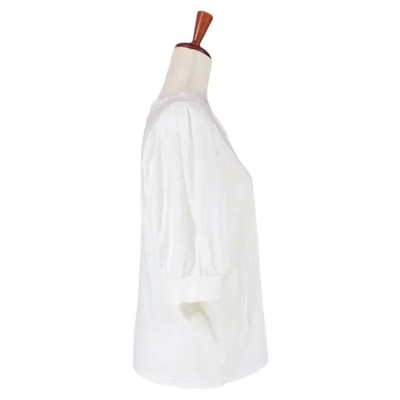 NATION LTD Lou Peasant Top 100% Pima Cotton Puff Sleeve V-Neck Tee White Size L - Picture 6 of 8